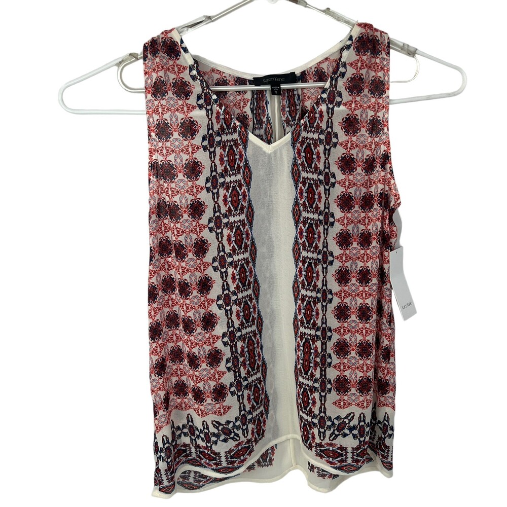 Karen Kane Small 1L29549 Americana Sleeveless V-Neck Chiffon Top -NWT $88